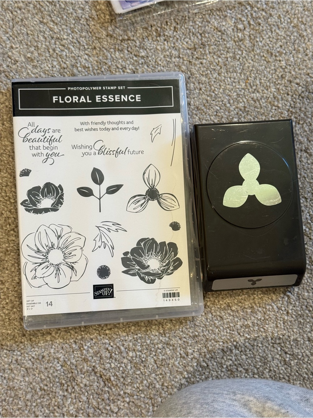 Stampin' Up! Floral Essence Stamp Set with Floral Punch - Black, White, Mint